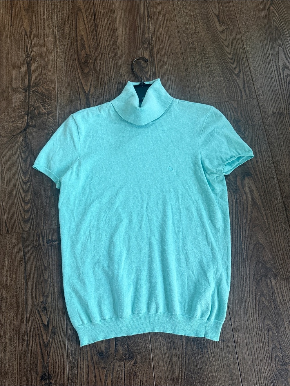 Lauren Ralph Lauren Light Aqua Silk Blend Ladies Short-Sleeve Turtleneck Shirt M